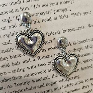 Silver Heart Drop Earrings